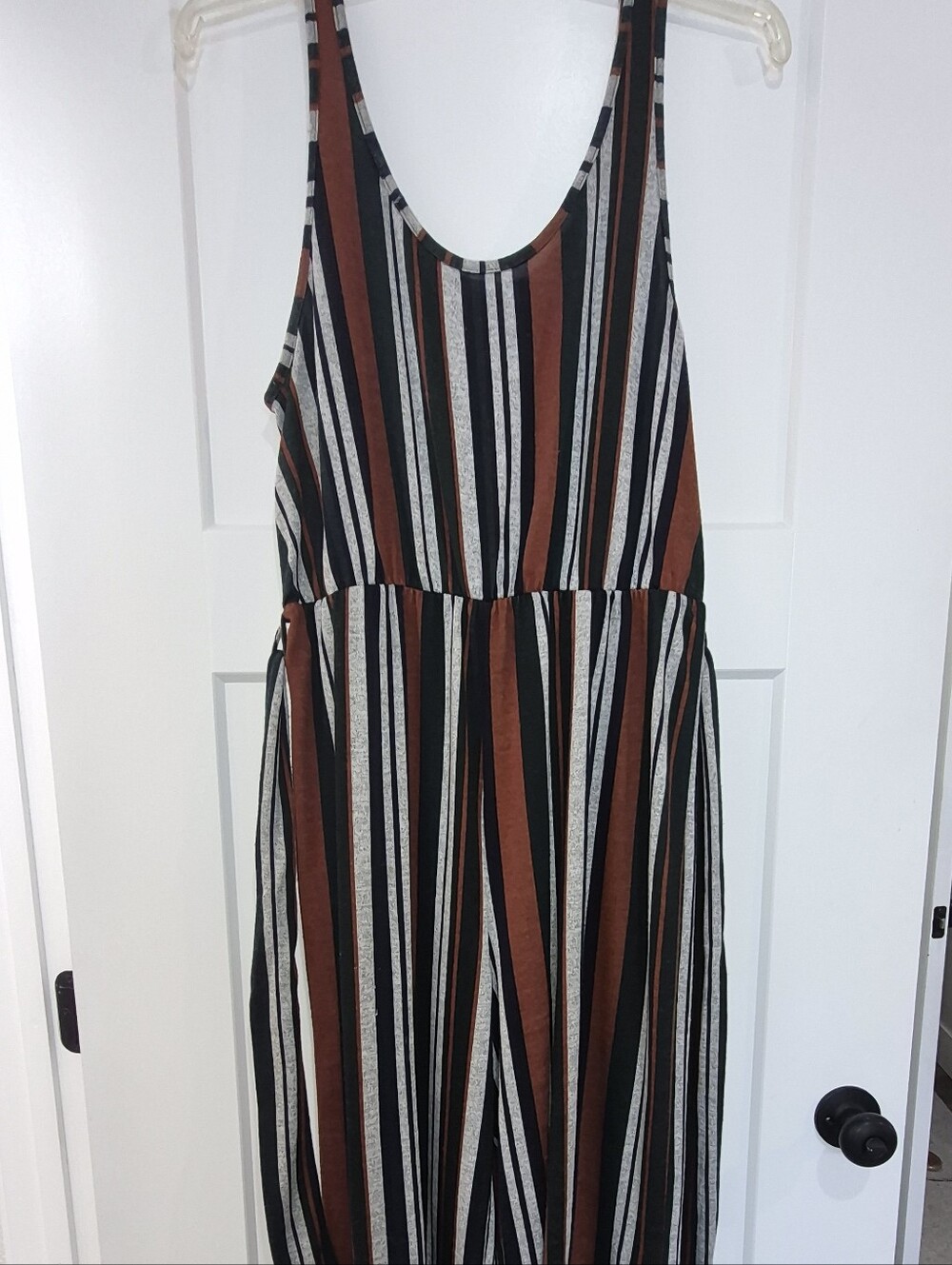 Striped Sleeveless Jumper Romper Pantsuit Rust, Black & Cream